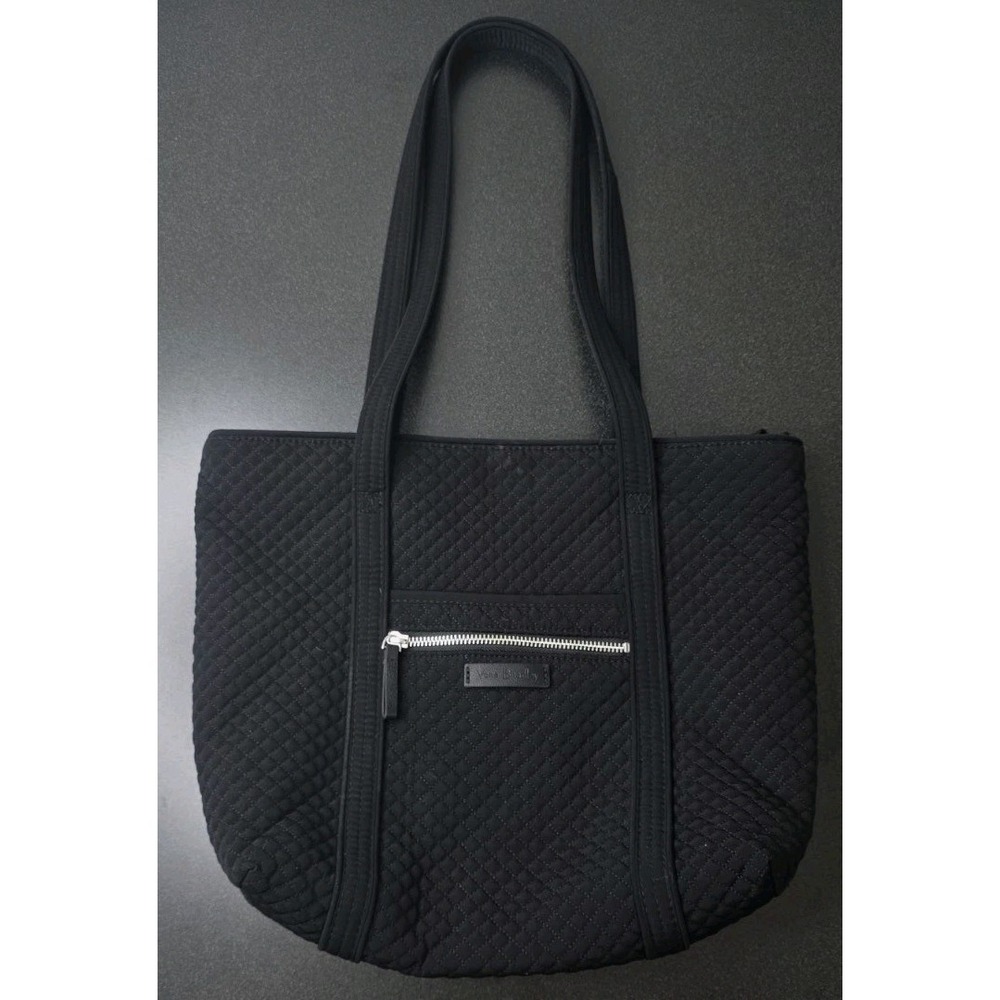 Vera Bradley Iconic Classic Quilted Tote Black Shoulder Bag Purse Zip Pocket